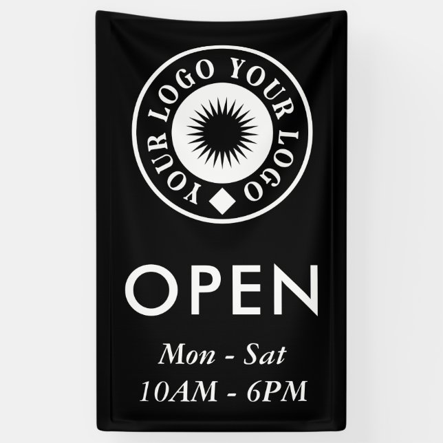 Simple Black White Your Logo Open Business Banner (Vertical)