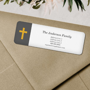 Simple, Black with a Gold Cross Return Address Label