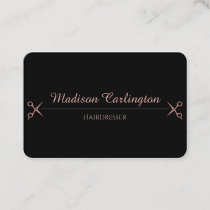 Simple Black With Rose Gold Scissors Business Card