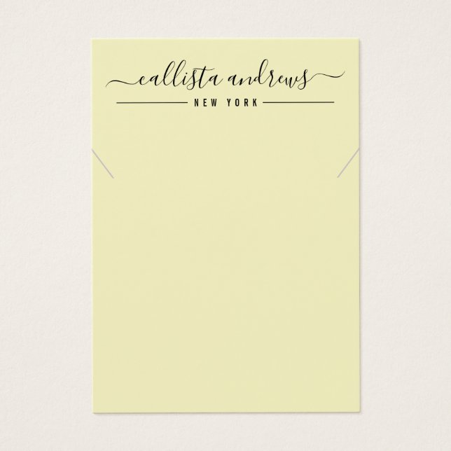 Simple Black Yellow Script Necklace Display Card (Front)