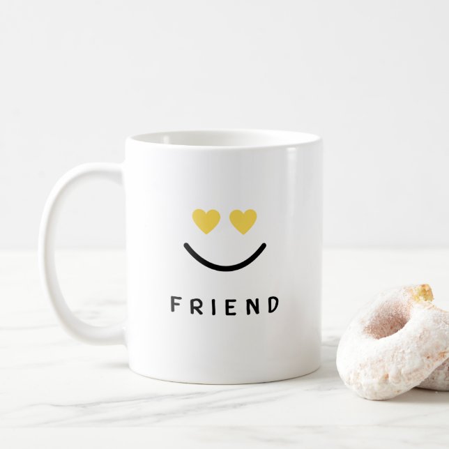 Simple Black Yellow Smile "Friend" Coffee Mug (With Donut)