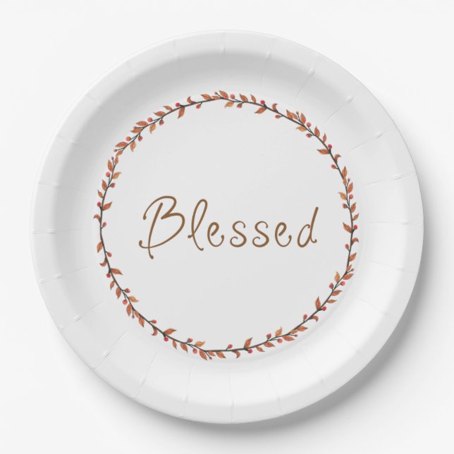 Simple Blessed Autumn Wreath Paper Plate (Front)