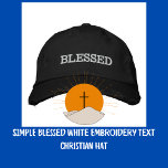 SIMPLE Blessed White Embroidery Text Christian Hat<br><div class="desc">Minimalist BLESSED Text White Embroidered Black Hat. Wear your Christian faith message. Personalise this simple design with your favourite Bible scripture verses added to left/right sides of the hat. Customise it with the colour/font of your choice. Modern black lettering in all caps.</div>