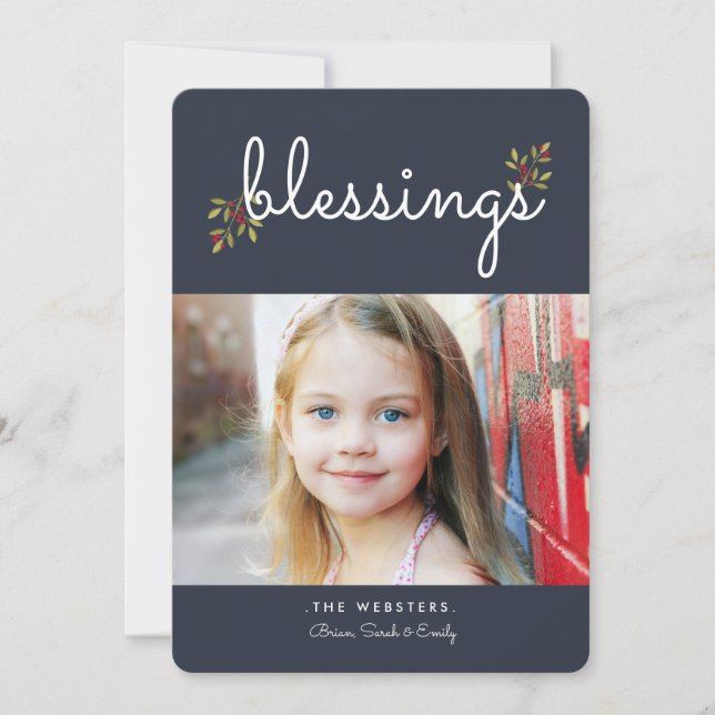 Simple Blessings Christmas Photo Card | Blue (Front)