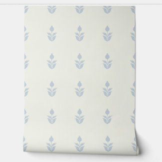 Simple Block Print Floral Heritage Off-White Blue Wallpaper