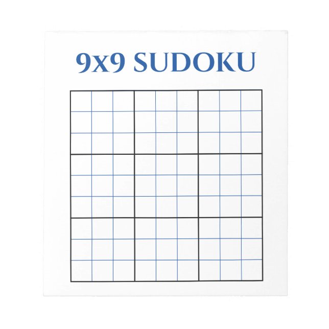 Simple Blue 9x9 Sudoku Template Notepad (Front)