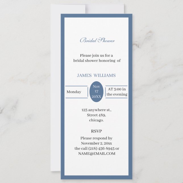 Simple Blue Aesthetic Bridal Shower  Invitation (Front)