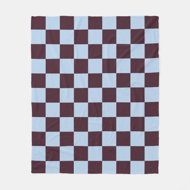 Simple Blue and Burgundy Chic Chequerboard Pattern Fleece Blanket (Front)