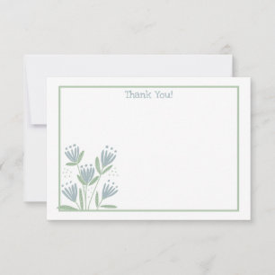 Simple Blue and Green Flowers Thank You Card