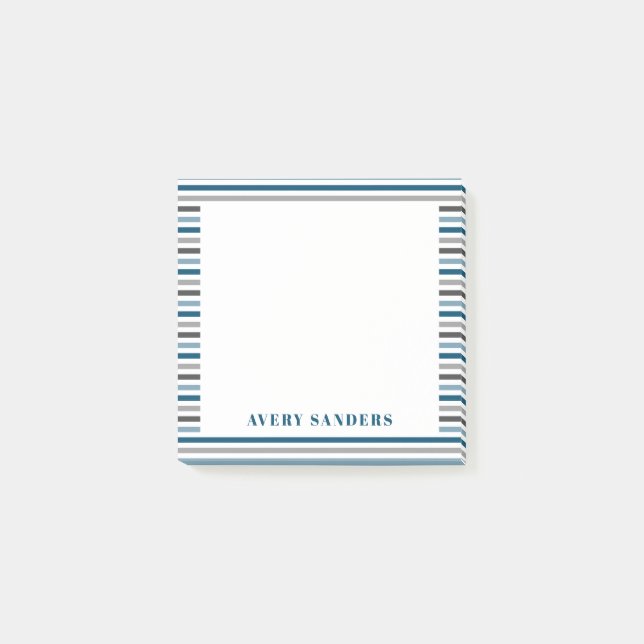 Simple Blue and Grey Stripe Post-it Notes (Front)