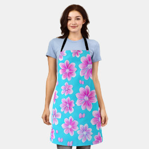 Simple Blue and Pink Flower Pattern  Apron