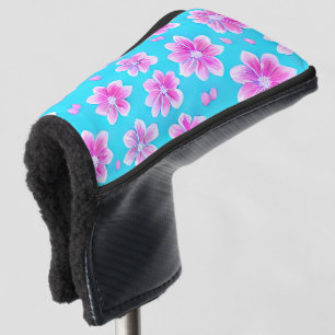 Simple Blue and Pink Flower Pattern Golf Head Cover