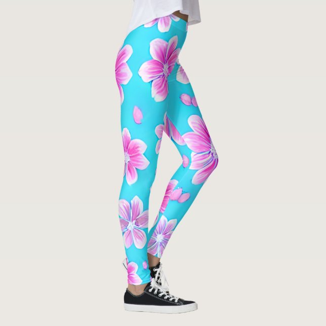 Simple Blue and Pink Flower Pattern  Leggings (Right)