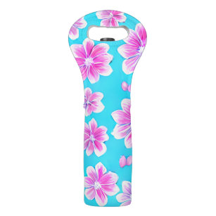 Simple Blue and Pink Flower Pattern   Wine Bag