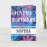 Simple Blue and Pink Print Happy Birthday Card<br><div class="desc">Celebrate your friend's special day with our "Simple Blue and Pink Print" card. Its modern design with a touch of script is perfect for the cool girl in your life. Personalise it with her name and a loving birthday message. This card is more than just a gesture; it's a memory...</div>