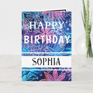 Simple Blue and Pink Print Happy Birthday Card
