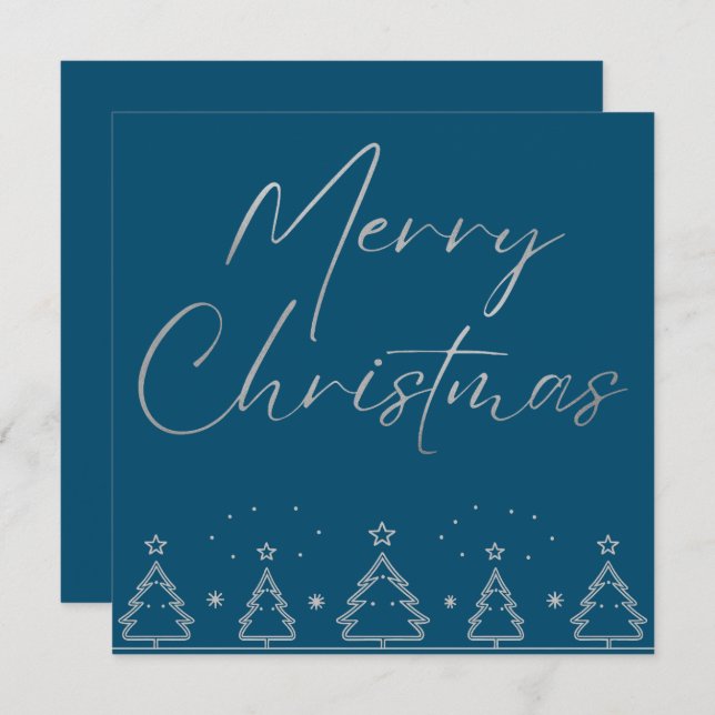 Simple Blue And  Silver Christmas Tree  Holiday Card (Front/Back)