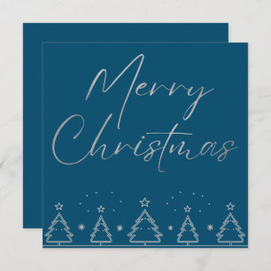 Simple Blue And  Silver Christmas Tree  Holiday Card