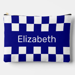 Simple Blue and White Checkerboard Pattern Name Accessory Pouch