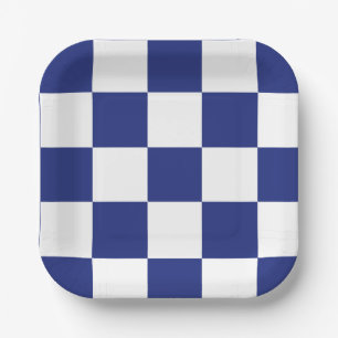 Simple Blue and White Checkered Pattern Paper Plate