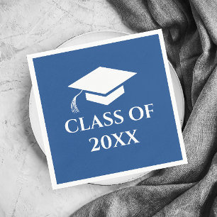 Simple Blue and White Class of Graduation Year Napkin