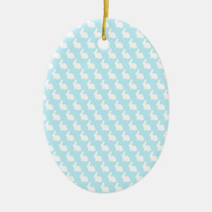 Simple Blue and White Easter Bunny Ceramic Ornament