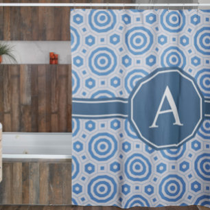 Simple Blue and White Modern Geometric Monogram Shower Curtain