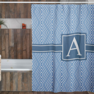 Simple Blue and White Modern Geometric Monogram Shower Curtain