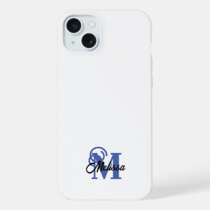Simple Blue and White monogramed iPhone 15 Plus Case