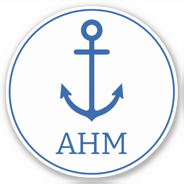 Simple Blue and White Nautical Anchor Monogram (Front)