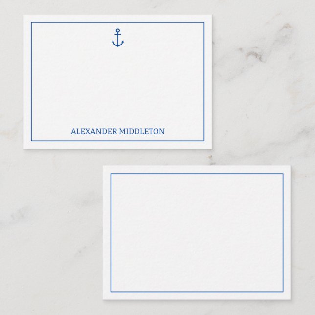 Simple Blue and White Nautical Anchor Personalised Card (Front/Back)