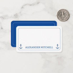 Simple Blue and White Nautical Anchor Personalised Card