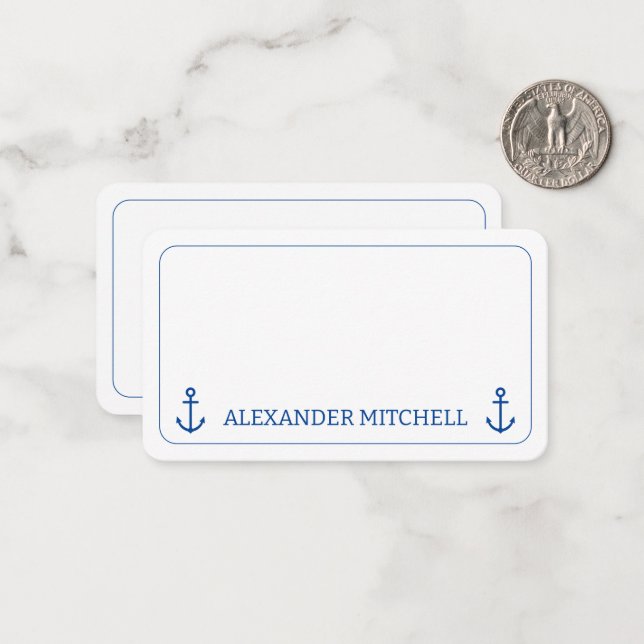 Simple Blue and White Nautical Anchor Personalised Card (Front/Back In Situ)