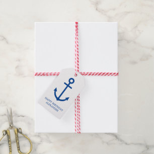 Simple Blue and White Nautical Anchor Personalised Gift Tags