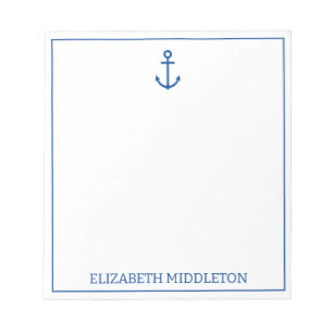 Simple Blue and White Nautical Anchor Personalised Notepad