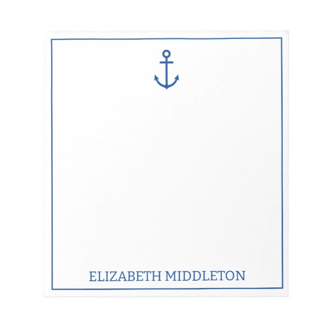 Simple Blue and White Nautical Anchor Personalised Notepad (Front)