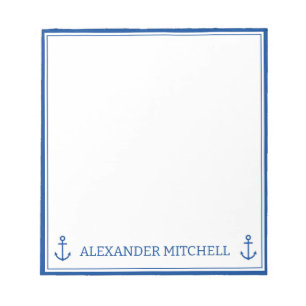 Simple Blue and White Nautical Anchor Personalised Notepad