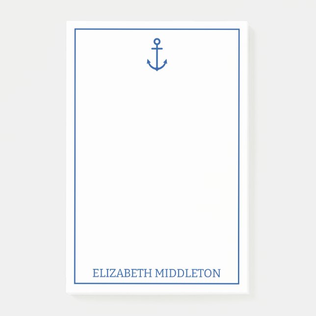 Simple Blue and White Nautical Anchor Personalised Post-it Notes (Front)