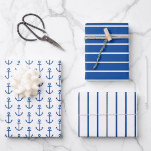 Simple Blue and White Nautical Anchor Personalised Wrapping Paper Sheet