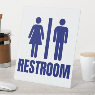 Simple Blue and White Restroom Bathroom Toilet  Pedestal Sign