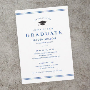 Simple Blue and White Sporty Graduation Invitation