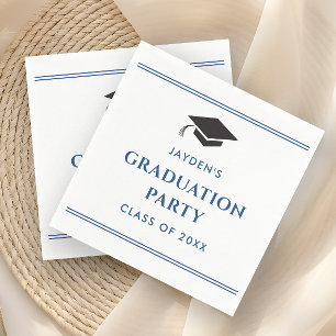 Simple Blue and White Sporty Graduation Party Napkin