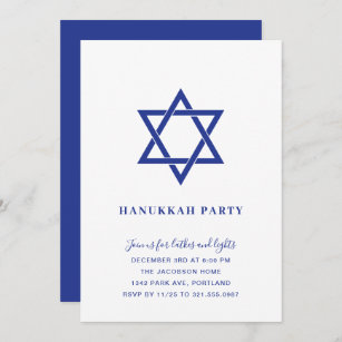 Simple Blue and White Star of David Hanukkah Party Invitation