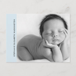 Simple Blue Baby Birth B/W Photo Announcement Postcard