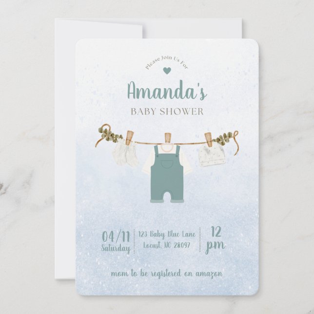 Simple Blue Baby Boy Shower Invitation (Front)