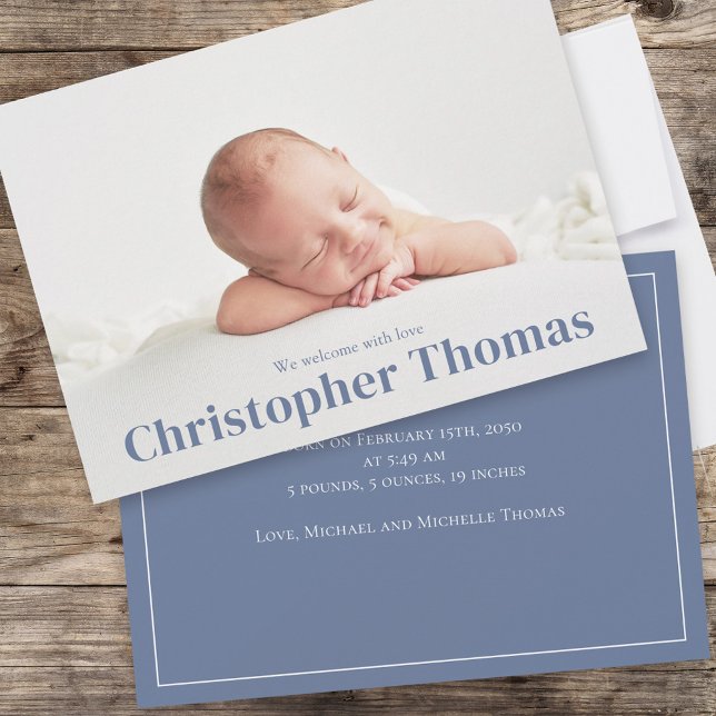 Simple Blue Baby Minimalist Minimal Classic Cute Announcement (Creator Uploaded)