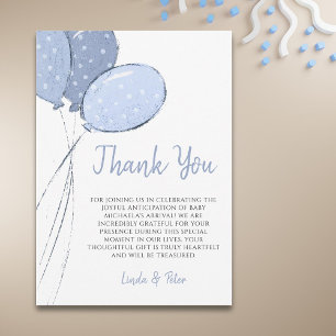 Simple Blue Balloons Boy Baby Shower Thank You Card