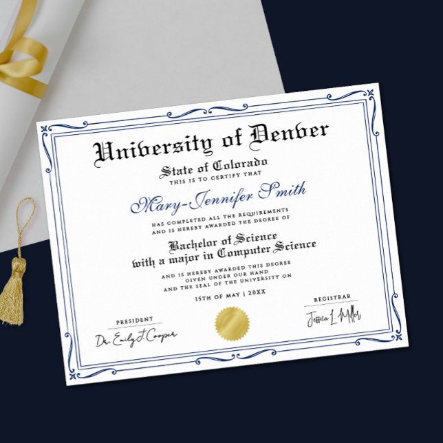 Simple Blue Black School Grad Authentic Diploma Poster (Creator Uploaded)