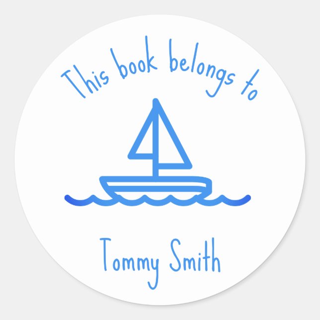 Simple Blue Boat Drawing Round Sticker (Front)