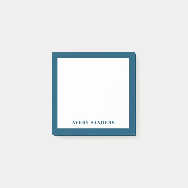 Simple Blue Border Modern Name Post-it Notes (Front)